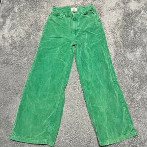Green Corduroy Wide-Leg Pants